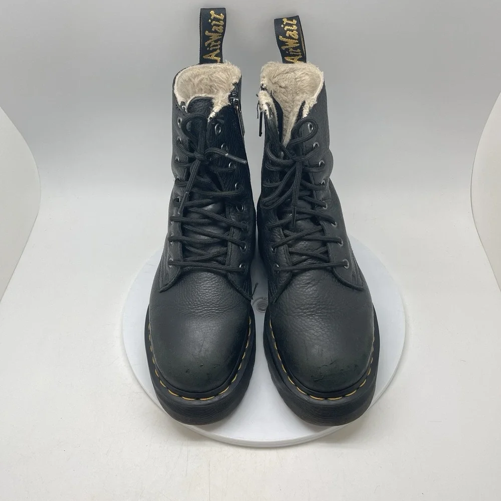 Dr Martens Boots Womens Size 8 Jadon Faux Fur Lined Black Leather Ankle Platform - Picture 2 of 9